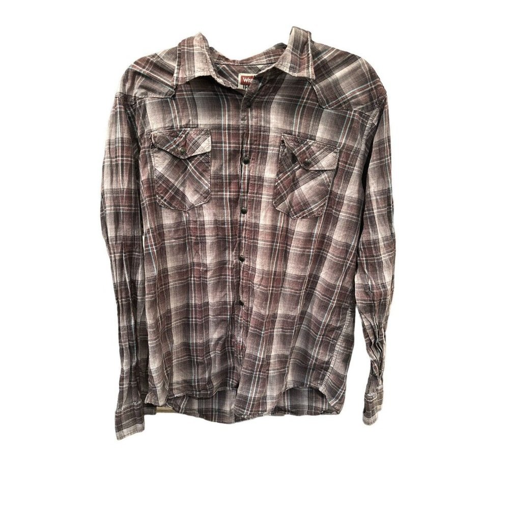 Wrangler‎ Jean Co. Pearl Snap Long Sleeve Shirt Plaid Mens Western Men’s Large